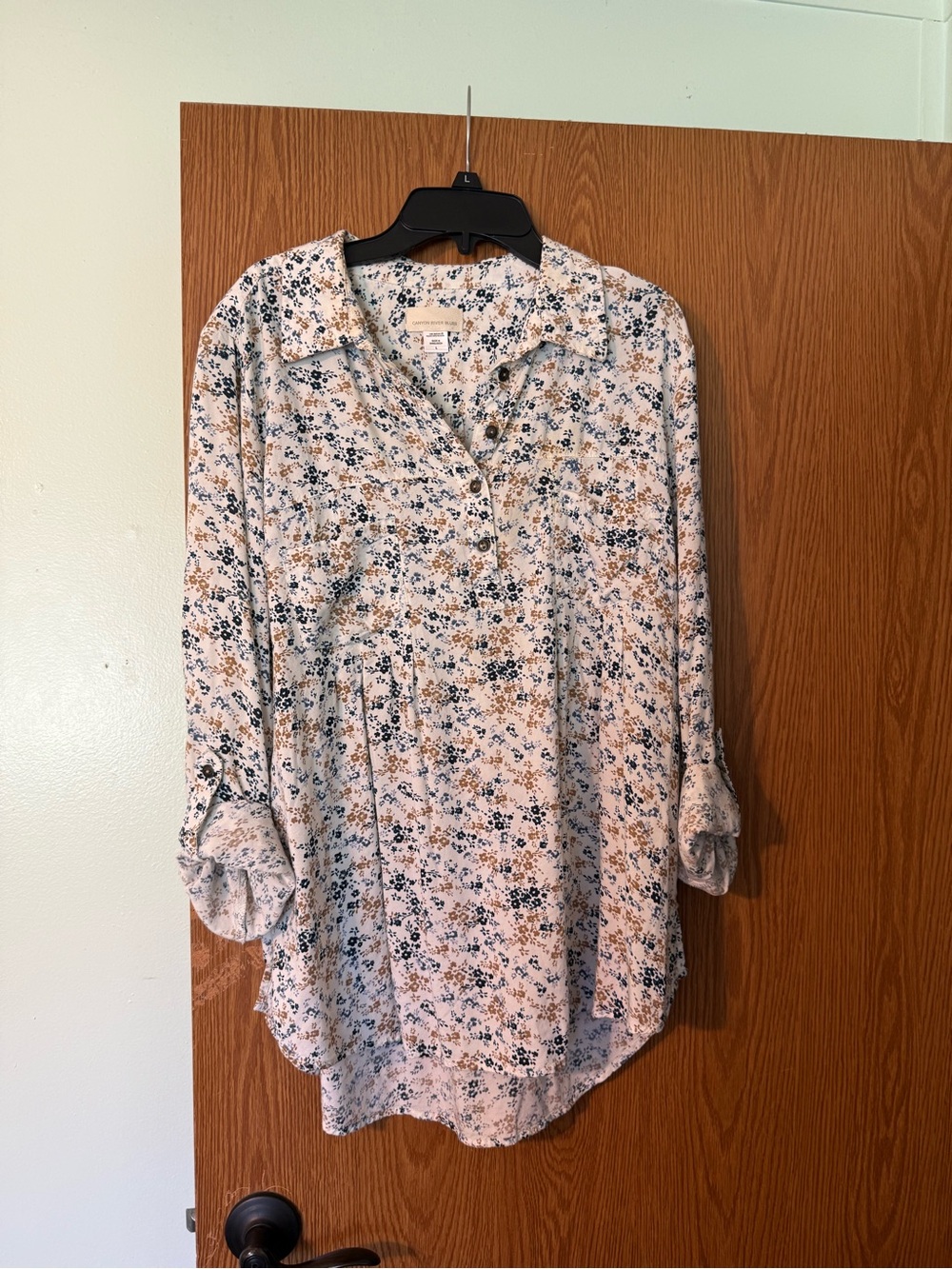 Canyon River Blues Cream Tunic with Navy & Tan Floral Print